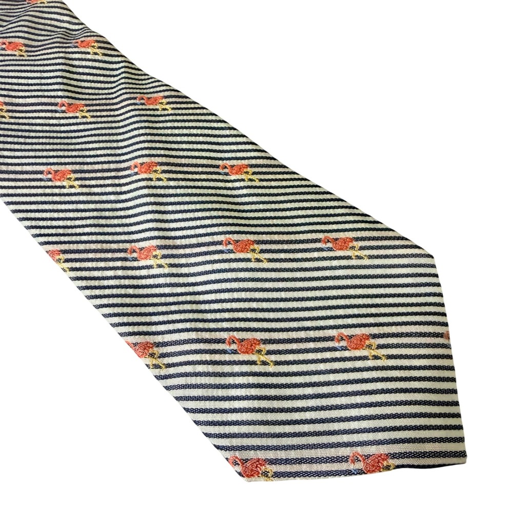 Vineyard Vines Seersucker Flamingo Mens OS Navy Striped Silk Seersucker Tie